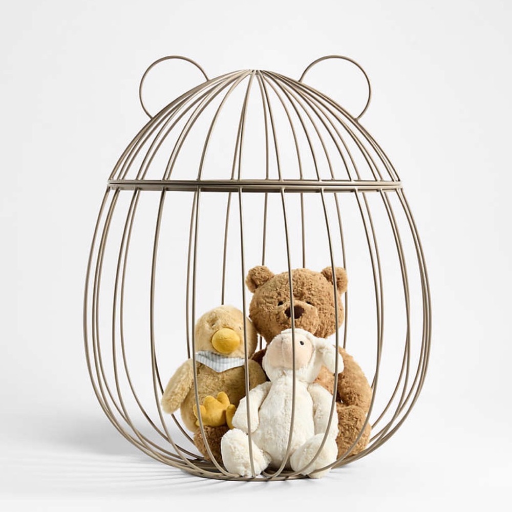 New! Crate & Barrel Metal Bear Shaped Stuffed Animal Storage Bin